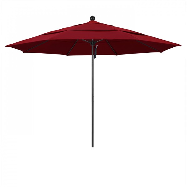 California Umbrella 11' Black Aluminum Market Patio Umbrella, Olefin Red 194061333617